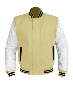 Original American Varsity White Leather Sleeve Letterman College Baseball Women Wool Jackets #WSL-BSTR-BZ
