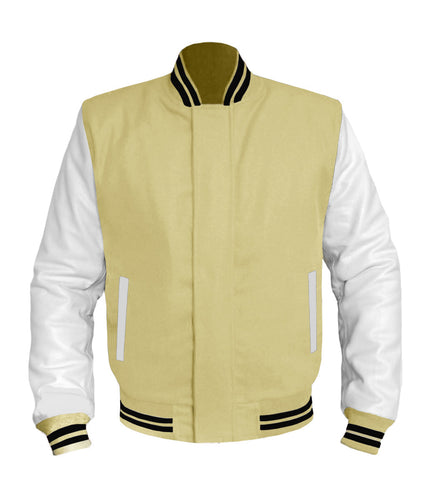 Original American Varsity White Leather Sleeve Letterman College Baseball Men Wool Jackets #WSL-BSTR-WP-BZ