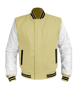 Original American Varsity White Leather Sleeve Letterman College Baseball Kid Wool Jackets #WSL-BSTR-BZ