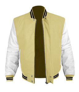 Original American Varsity White Leather Sleeve Letterman College Baseball Men Wool Jackets #WSL-BSTR-WP-BZ