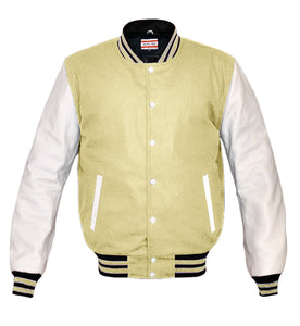 Superb Genuine White Leather Sleeve Letterman College Varsity Women Wool Jackets #WSL-BWSTR-WB