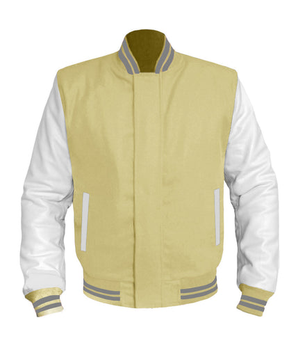 Original American Varsity White Leather Sleeve Letterman College Baseball Men Wool Jackets #WSL-GYSTR-BZ