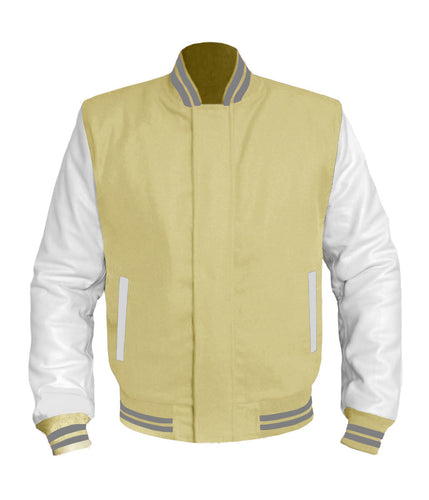 Original American Varsity White Leather Sleeve Letterman College Baseball Women Wool Jackets #WSL-GYSTR-BZ