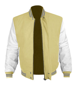 Original American Varsity White Leather Sleeve Letterman College Baseball Women Wool Jackets #WSL-GYSTR-BZ