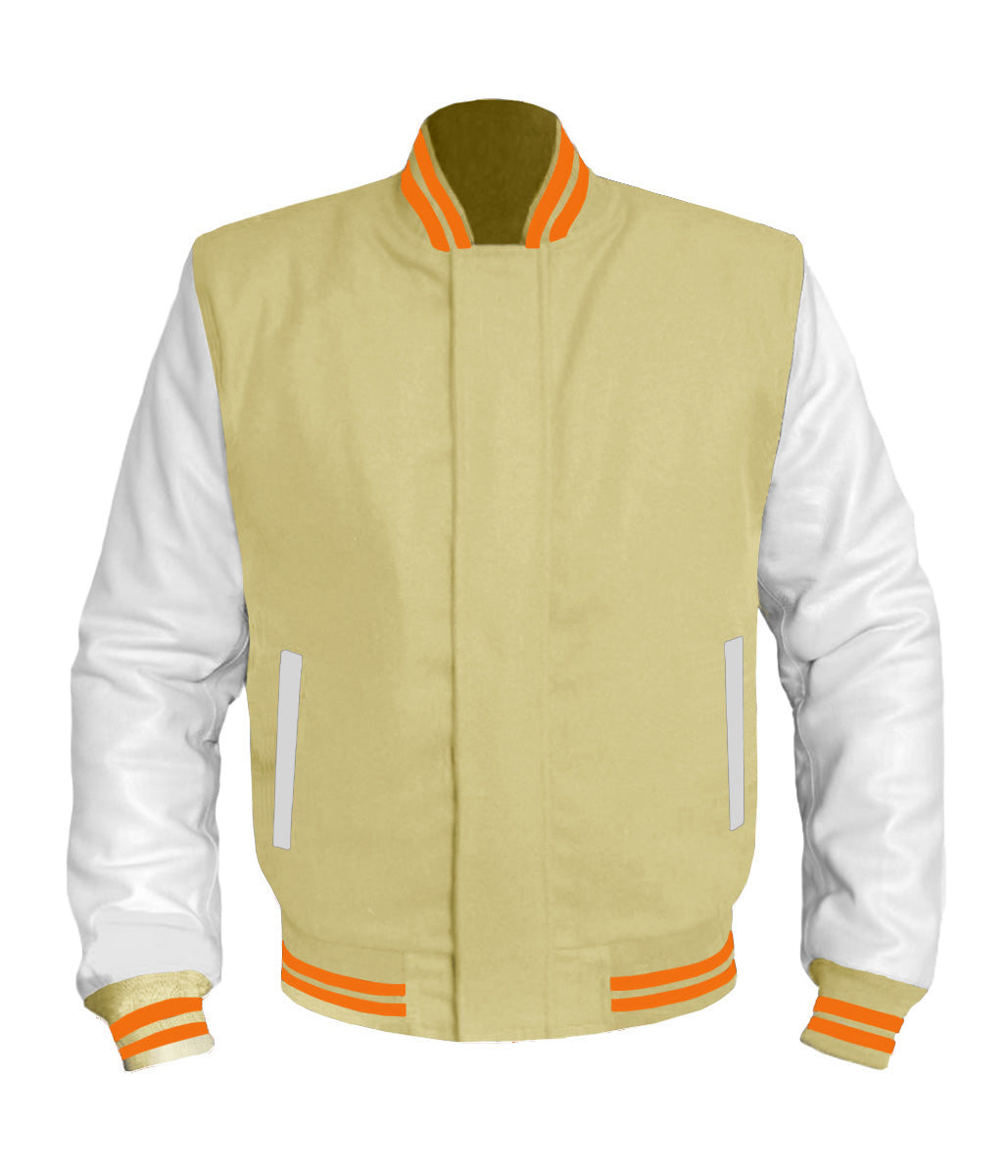 Original American Varsity White Leather Sleeve Letterman College Baseball Women Wool Jackets #WSL-ORSTR-BZ