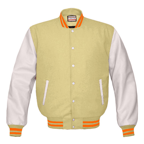 Superb Genuine White Leather Sleeve Letterman College Varsity Men Wool Jackets #WSL-ORSTR-WB