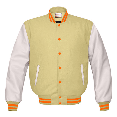 Superb Genuine White Leather Sleeve Letterman College Varsity Men Wool Jackets #WSL-ORSTR-OB