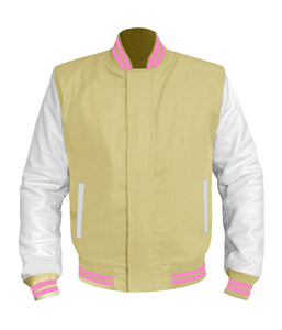 Original American Varsity White Leather Sleeve Letterman College Baseball Kid Wool Jackets #WSL-PKSTR-BZ