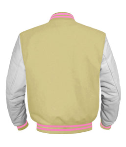 Original American Varsity White Leather Sleeve Letterman College Baseball Women Wool Jackets #WSL-PKSTR-BZ