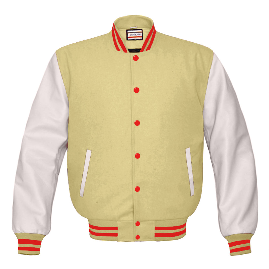 Superb Genuine White Leather Sleeve Letterman College Varsity Men Wool Jackets #WSL-RSTR-RB