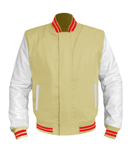 Original American Varsity White Leather Sleeve Letterman College Baseball Women Wool Jackets #WSL-RSTR-BZ
