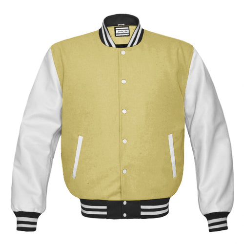 Superb Genuine White Leather Sleeve Letterman College Varsity Men Wool Jackets #WSL-WSTR-BBAND