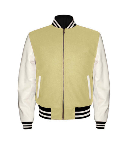 Original American Varsity Real White Leather Letterman College Baseball Men Wool Jackets #WSL-WSTR-ZIP-BBAND