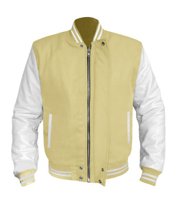 Original American Varsity White Leather Sleeve Letterman College Baseball Women Wool Jackets #WSL-WSTR-BZ