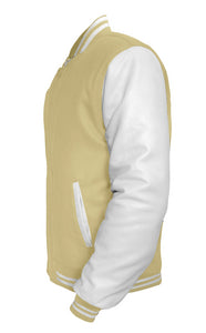 Original American Varsity White Leather Sleeve Letterman College Baseball Women Wool Jackets #WSL-WSTR-BZ