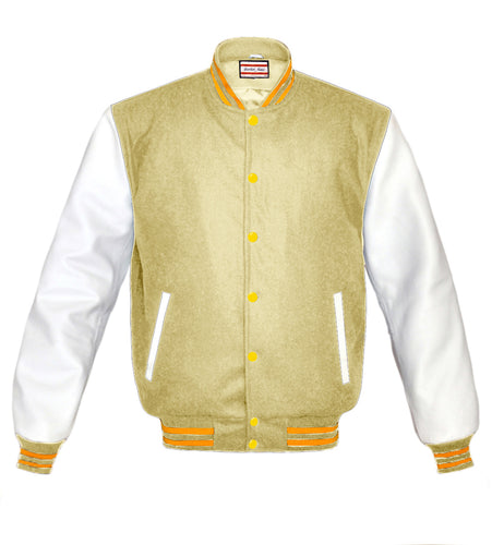 Superb Genuine White Leather Sleeve Letterman College Varsity Men Wool Jackets #WSL-YSTR-YB