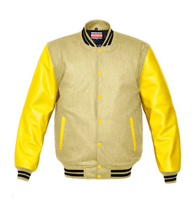 Superb Genuine Yellow Leather Sleeve Letterman College Varsity Men Wool Jackets #YSL-BSTR-YB