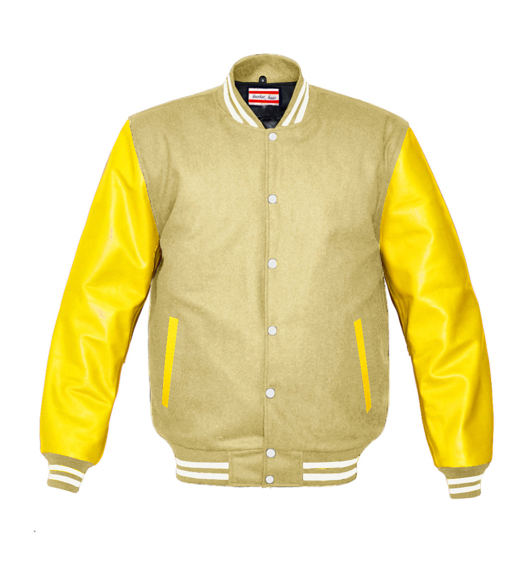Superb Genuine Yellow Leather Sleeve Letterman College Varsity Men Wool Jackets #YSL-WSTR-WB