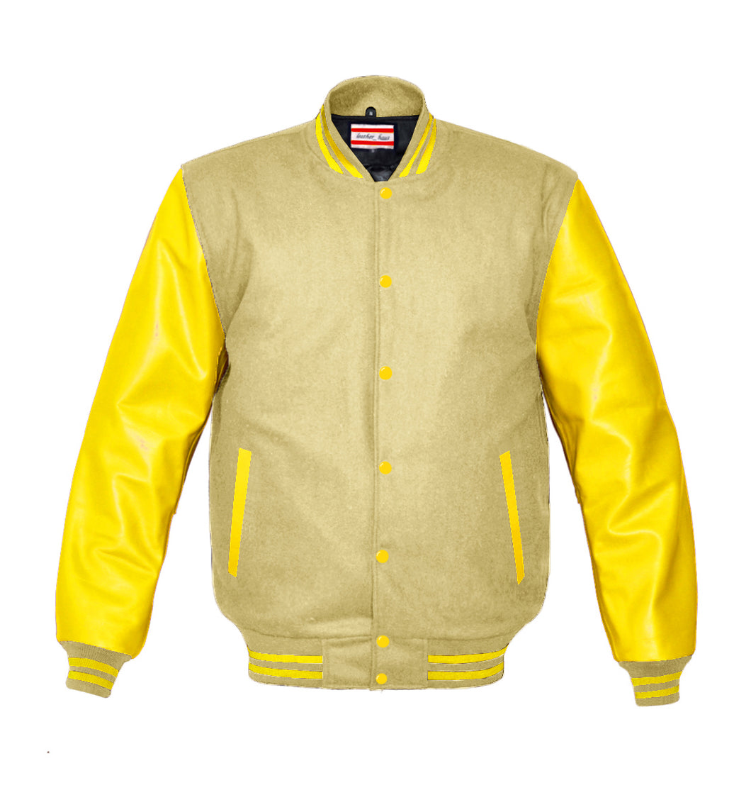 Superb Genuine Yellow Leather Sleeve Letterman College Varsity Men Wool Jackets #YSL-YSTR-YB