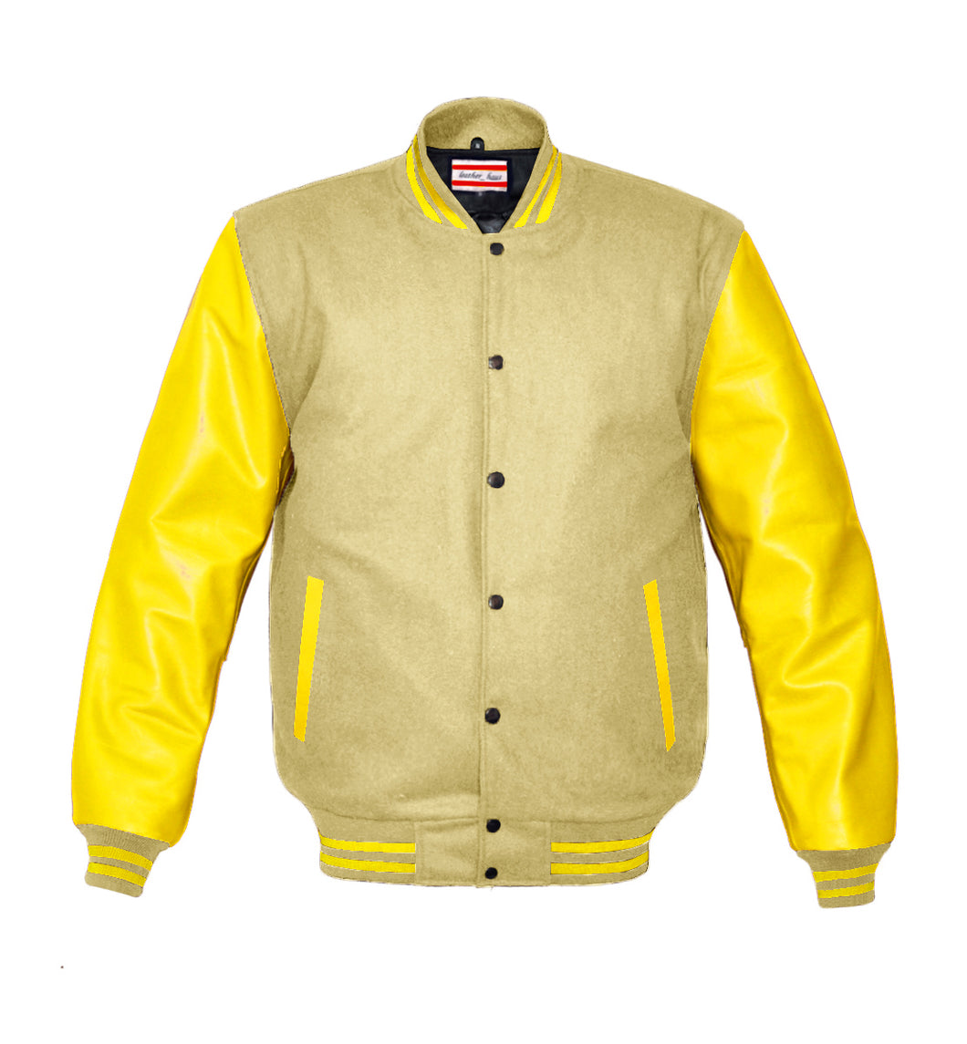 Superb Genuine Yellow Leather Sleeve Letterman College Varsity Men Wool Jackets #YSL-YSTR-BB