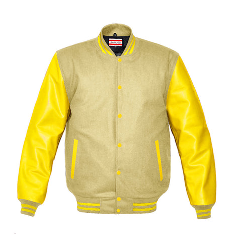 Superb Genuine Yellow Leather Sleeve Letterman College Varsity Women Wool Jackets #YSL-YSTR-YB