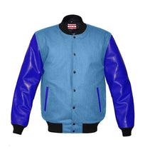 Load image into Gallery viewer, Original American Varsity Real Blue Leather Letterman College Baseball Kid Wool Jackets #BLSL-BB-BBand
