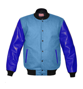 Original American Varsity Real Blue Leather Letterman College Baseball Kid Wool Jackets #BLSL-BB-BBand