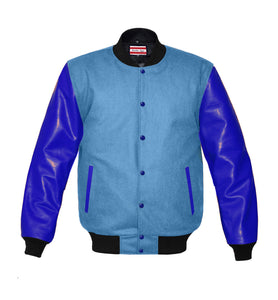 Original American Varsity Real Blue Leather Letterman College Baseball Women Wool Jackets #BLSL-BLB-BBand