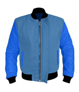 Original American Varsity Blue Leather Sleeve Letterman College Baseball Men Wool Jackets #BLSL-BBand-BZ