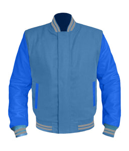 Original American Varsity Blue Leather Sleeve Letterman College Baseball Men Wool Jackets #BLSL-GYSTR-BZ