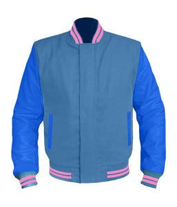Original American Varsity Blue Leather Sleeve Letterman College Baseball Kid Wool Jackets #BLSL-PKSTR-BZ