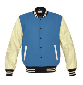 Original American Varsity Real Cream Leather Letterman College Baseball Men Wool Jackets #CRSL-CRSTR-BB-BBAND