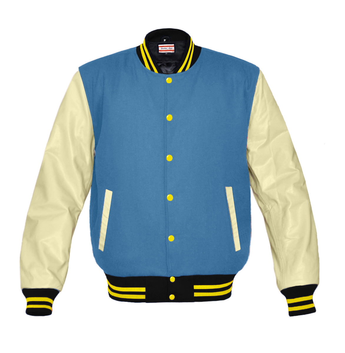 Varsity Jacket Baseball Letterman Bomber School Collage Royal Blue Wool and  Genuine Green Leather Sleeves at  Men’s Clothing store