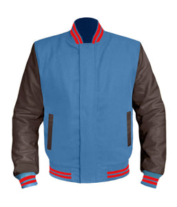 Original American Varsity Dark Brown Leather Sleeve Letterman College Baseball Kid Wool Jackets #DBRSL-RSTR-BZ