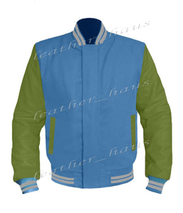 Original American Varsity Green Leather Sleeve Letterman College Baseball Kid Wool Jackets #GRSL-GYSTR-BZ