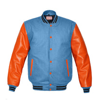 Load image into Gallery viewer, Superb Genuine Orange Leather Sleeve Letterman College Varsity Men Wool Jackets #ORSL-BSTR-OB