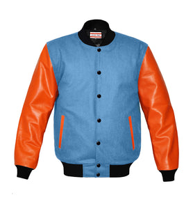 Original American Varsity Real Orange Leather Letterman College Baseball Women Wool Jackets #ORSL-BSTR-BB-Bband