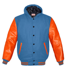 Superb Genuine Orange Leather Sleeve Letterman College Varsity Kid Wool Jackets #ORSL-ORSTR-BB-H