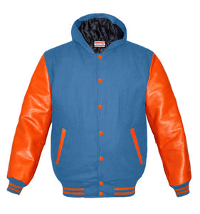 Superb Genuine Orange Leather Sleeve Letterman College Varsity Kid Wool Jackets #ORSL-ORSTR-ORB-H