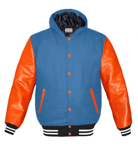 Superb Orange Leather Sleeve Original American Varsity Letterman College Baseball Kid Wool Hoodie Jackets #ORSL-WSTR-OB-H-BBand