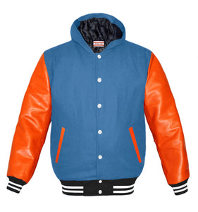 Superb Orange Leather Sleeve Original American Varsity Letterman College Baseball Kid Wool Hoodie Jackets #ORSL-WSTR-WB-H-BBand