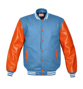 Superb Genuine Orange Leather Sleeve Letterman College Varsity Kid Wool Jackets #ORSL-WSTR-OB