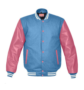 Superb Genuine Pink Leather Sleeve Letterman College Varsity Kid Wool Jackets #PKSL-WSTR-PKB