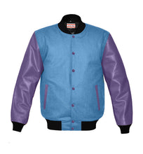 Load image into Gallery viewer, Original American Varsity Real Purple Leather Letterman College Baseball Kid Wool Jackets #PRSL-BSTR-PRB-Bband