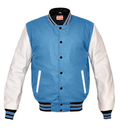 Superb Genuine White Leather Sleeve Letterman College Varsity Men Wool Jackets #WSL-BWSTR-BB
