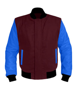 Original American Varsity Blue Leather Sleeve Letterman College Baseball Men Wool Jackets #BLSL-BBand-BZ