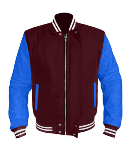 Original American Varsity Blue Leather Sleeve Letterman College Baseball Women Wool Jackets #BLSL-WSTR-BZ