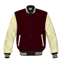 Load image into Gallery viewer, Original American Varsity Real Cream Leather Letterman College Baseball Men Wool Jackets #CRSL-CRSTR-BB-BBAND