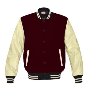 Original American Varsity Real Cream Leather Letterman College Baseball Men Wool Jackets #CRSL-CRSTR-BB-BBAND