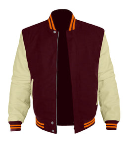 Original American Varsity Cream Leather Sleeve Letterman College Baseball Men Wool Jackets #CRSL-ORSTR-BZ